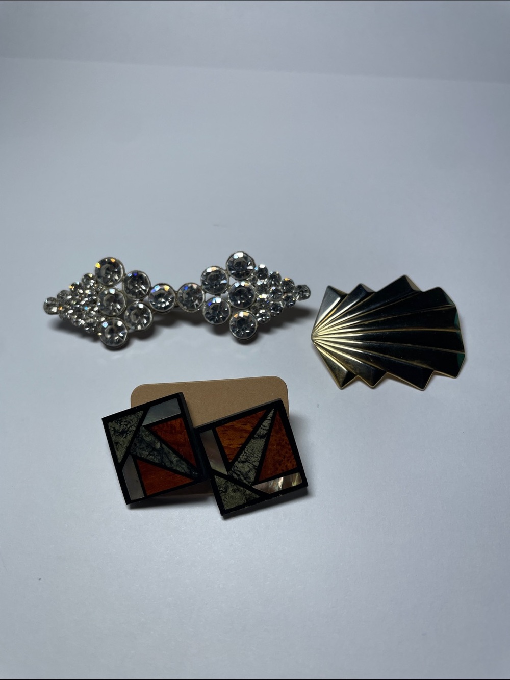 Crystal Rhinestone,Golden Brooch and 1 pair Earrings Art Deco Style